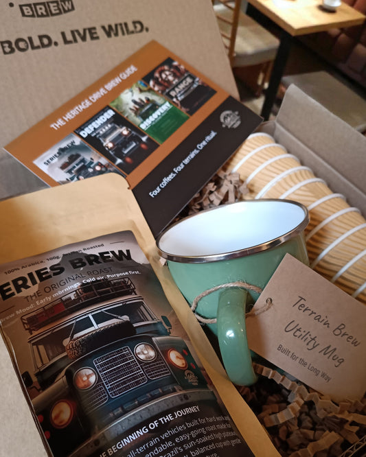 The Heritage Drive Gift Box - A journey through coffee, craft, and classic terrain.